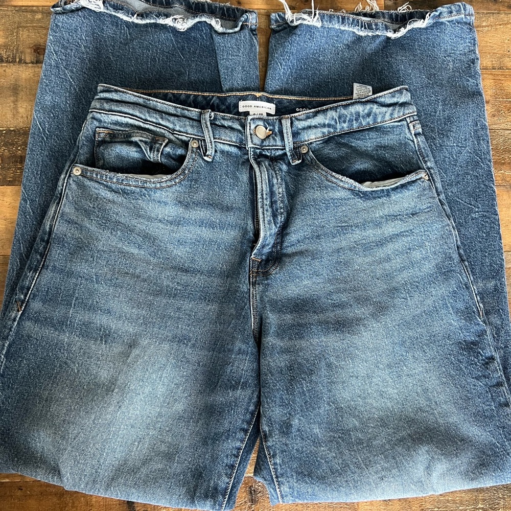 Good American Blue Flare Wide Leg Jeans
